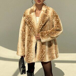 Brown Casual Women's Ombre Lapel Neck Fuzzy Coat In